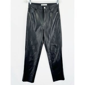 Zara Pants Womens 4 Black Faux Leather Straight Leg Modern‎ Rock Going Out Party